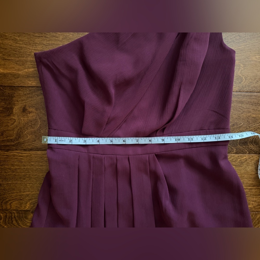 David’s Bridal F18055 Wine Size 6 One Shoulder Crinkle Chiffon Dress - Picture 7 of 11